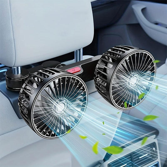🌞🌬️ Kétfejű USB Autós Ülés Ventilátor, 3 Sebesség, 360°-ban Forgatható 🚘❄️