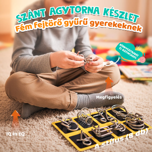 🧠💡 Fémgyűrűs kirakós játék, nyolc darabos szett, oktató játék ✨
