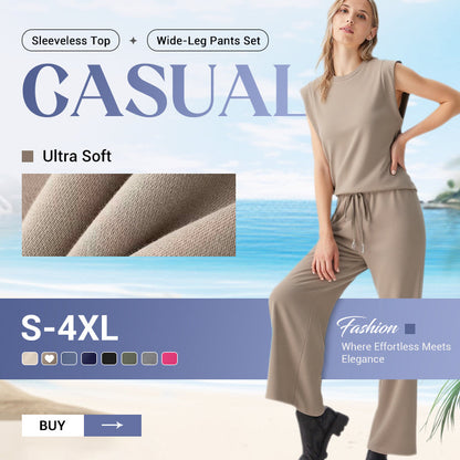 🔥 UTOLSÓ NAPI PROMÓCIÓ - 50% KEDVEZMÉNY 💖 (S-4XL) 2025 Új női alkalmi ujjatlan felső és széles szárú nadrágkészlet