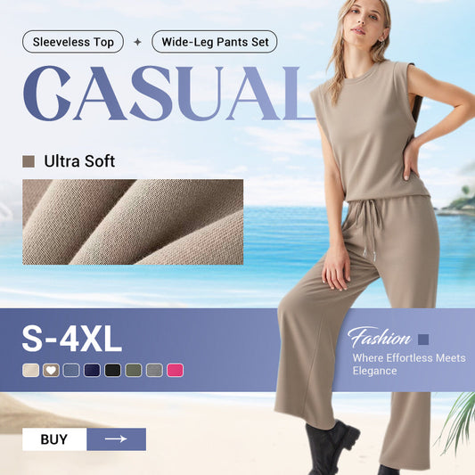 🔥 UTOLSÓ NAPI PROMÓCIÓ - 50% KEDVEZMÉNY 💖 (S-4XL) 2025 Új női alkalmi ujjatlan felső és széles szárú nadrágkészlet