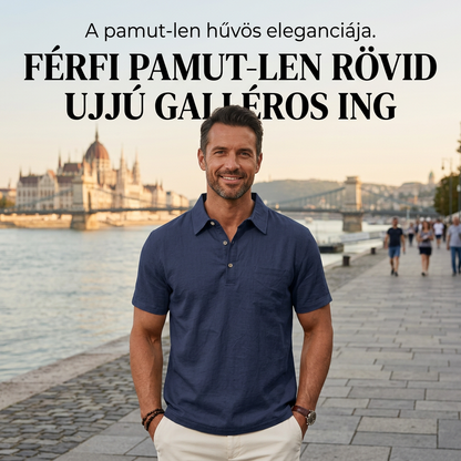 👔🌞 Férfi pamut-len rövid ujjú galléros ing ☁️