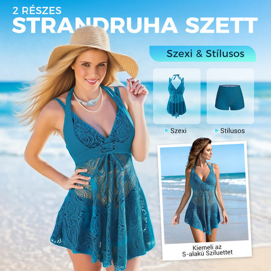 🌞 S-3XL 🩱 Csipkés, V-nyakú, egyrészes fürdőruha szett rövidnadrággal ⛱️