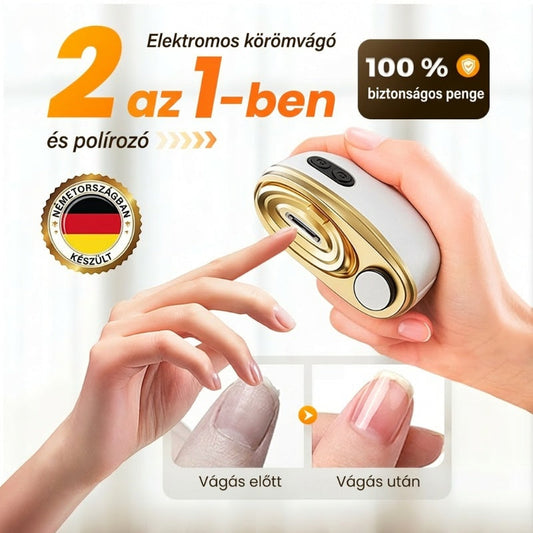 ✂️💅 2 az 1-ben elektromos körmöző és gyaluló – Automatikus vágás és simítás egy lépésben, újrabiggyesztő, gyors otthoni manikűrre 🎁💕
