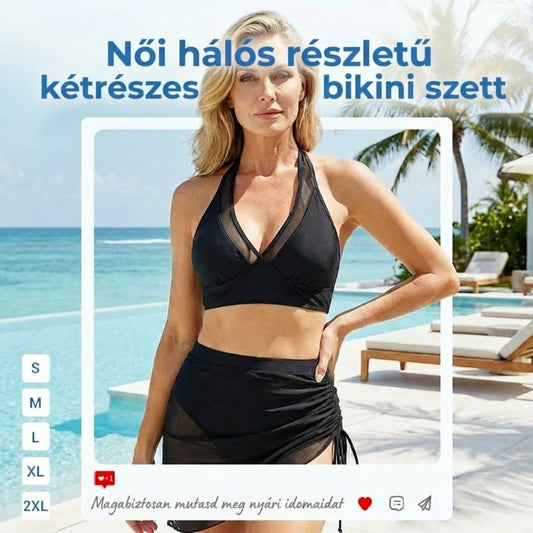 🌞 S-2XL ⛱️ Női Magas Derekú Hálós Bikini Szett 🌊👙