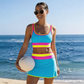 🌞🏖️ Színblokkal Díszített Nylon Sportos 3 Részes Bikini Szett – Magas Derekú és Hasformáló Fürdőruha 🩱🌊