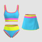 🌞🏖️ Színblokkal Díszített Nylon Sportos 3 Részes Bikini Szett – Magas Derekú és Hasformáló Fürdőruha 🩱🌊