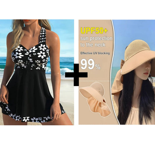 🏝️[S-4XL]👙 Női virágos egyrészes fürdőruha 🌊 (rövidnadrággal)