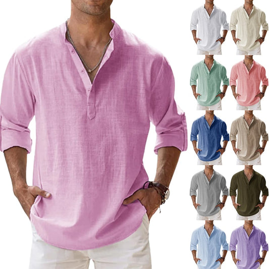 🔥Nyári kiárusítás: 40%-os kedvezmény👔【S-4XL】Férfi pamut lenvászon alkalmi hosszú ujjú ing🌬️