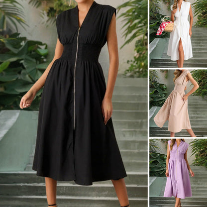 ⏰Nyári kiárusítás: 40%-os kedvezmény🔥【S-XL】👗Női elegáns V-nyakú osztott ruhák💃