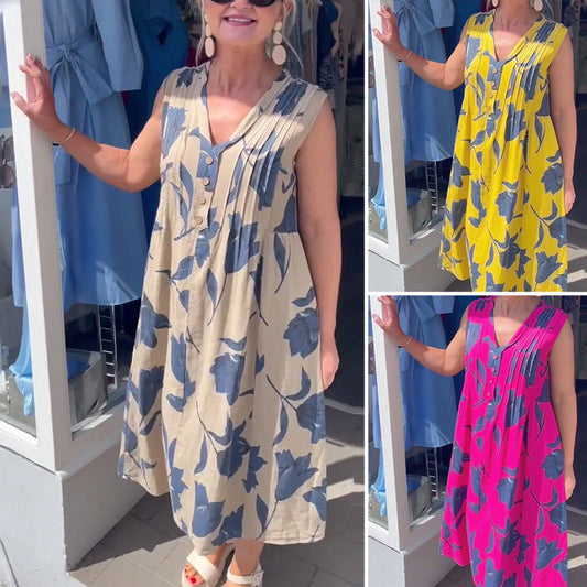 🔥【S-3XL】🌺👗 Női ujjatlan, nyomtatott maxi ruha