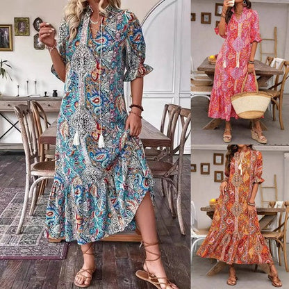 ⏳Nyári kiárusítás: 40%-os kedvezmény🔥【M-2XL】🌸Tavaszi és nyári virágos ruha👗