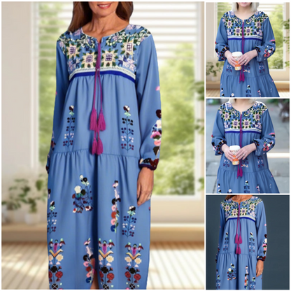 🔥 (S-4XL) ✨ Bohém nyomtatott rojtos maxiruha 👗💕