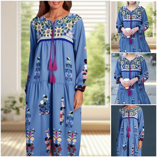 🔥 (S-4XL) ✨ Bohém nyomtatott rojtos maxiruha 👗💕
