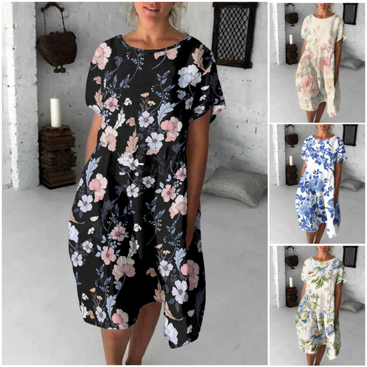💖 (S-4XL) 💃✨ Női Hétköznapi Nyomott Rövid Ujjú Ruha