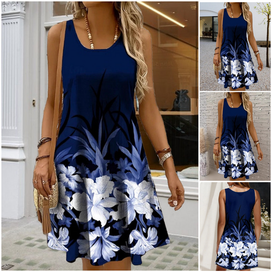 🌺 (L-4XL) 💃 Női virágmintás ujjatlan ruha ✨