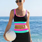 🌞🏖️ Színblokkal Díszített Nylon Sportos 3 Részes Bikini Szett – Magas Derekú és Hasformáló Fürdőruha 🩱🌊