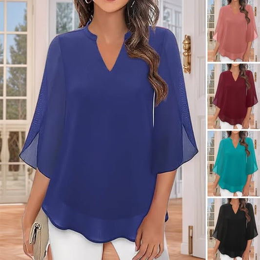 🔥 [S-2XL] 👚💖 V-nyakú sifon ing