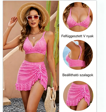 🌊🌞 Gingham magas derekú haskontrollos bikiniszett 👙