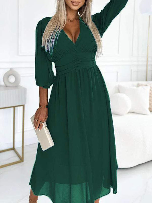 ⏳Nyári kiárusítás: 60%-os kedvezmény👗V-nyakú, középső ujjú ruha💃