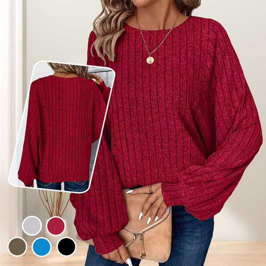 💖 (XL-4XL) 👚✨ Női bordázott, laza pulóveres felső