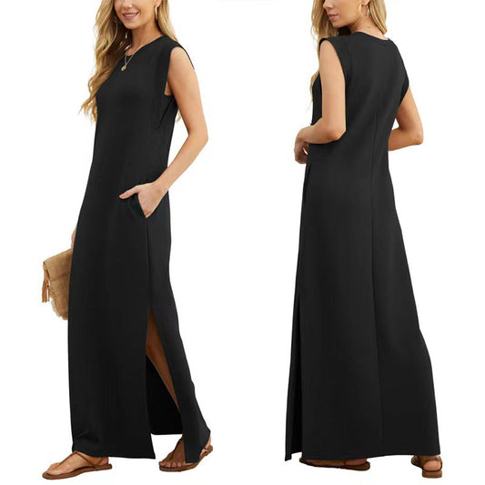 ⏰Nyári kiárusítás: 40%-os kedvezmény👗Női alkalmi ruha gyűrődések nélkül, alul résszel✨