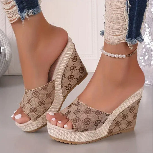 Női Virágmintás Nyílt Orrú Slip-On Szandál