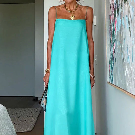 Női Elegáns Spagettipántos Flowy Maxi Ruha