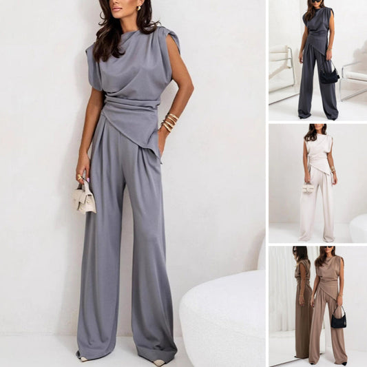 🌸【Tavaszi akciók】Női elegáns egyszínű, egyszínű, kétrészes szett 🌸 | Szobrászkodó, magas derekú nadrág + Bustier Top | Gyűrődésmentes szövet