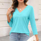 💖 (S-2XL) 👚🌺 Nők 3/4 Ujjú V-nyakú Egyszínű Felső
