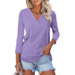 💖 (S-2XL) 👚🌺 Nők 3/4 Ujjú V-nyakú Egyszínű Felső