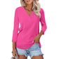 💖 (S-2XL) 👚🌺 Nők 3/4 Ujjú V-nyakú Egyszínű Felső
