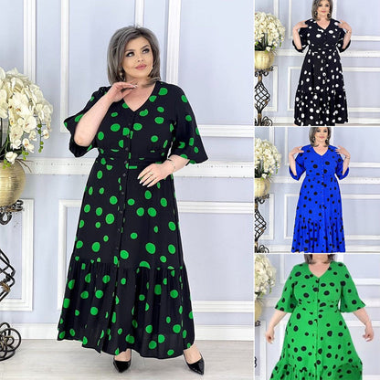 🌸Tavaszi akciók💐 Női elegáns, V-nyakú pöttyös pöttyös ruha