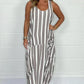 💕Korlátozott Eladó 42% LE💕💕👗Stripe Oversized Tie-Front zsebes ruha