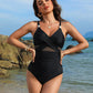 👙Summer Hot Sale 50%🩱Metallic Accent Mesh Panel One-Piece Swimsuit
