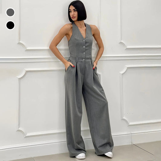 【S-5XL】💖Női ujjatlan, gombos elülső kezeslábas
