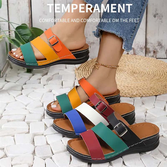 Női Colorblocking Slope sarok vastag fenék szandál papucsok