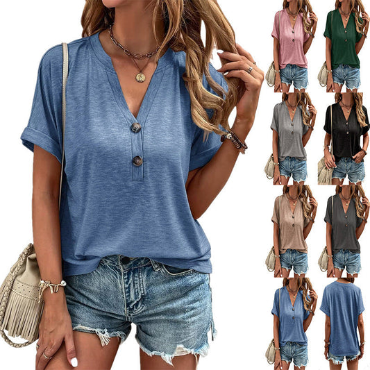 Női Dailywear Alkalmi gomb pulóver V-nyakú rövid ujjú ing