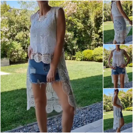 Női hosszú horgolt ujjatlan felső