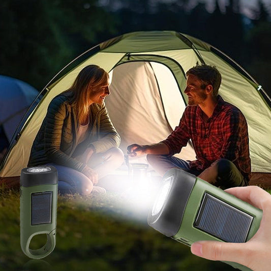 Kültéri vészhelyzeti lámpa (kézi hajtókar + napelemes + USB töltés)