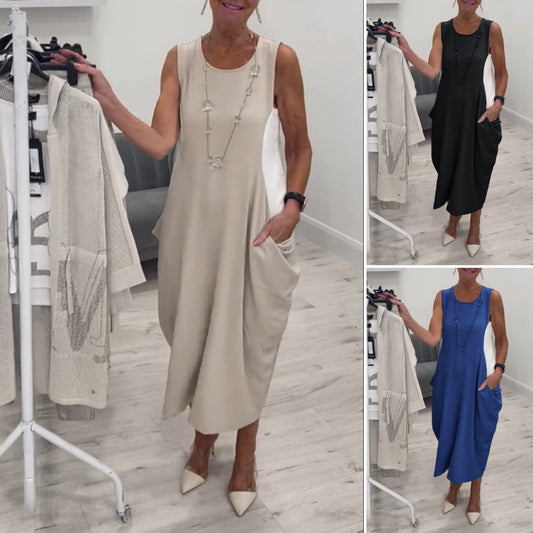💖UTOLSÓ NAPI PROMÓCIÓ - 40%OFF💖Egyszerű ujjatlan ruha zsebekkel