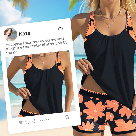 🏖️ S-3XL 🌼 Női Mintás Tankini és Rövidnadrág 2-darabos Fürdőruha Szett 🩱🌊
