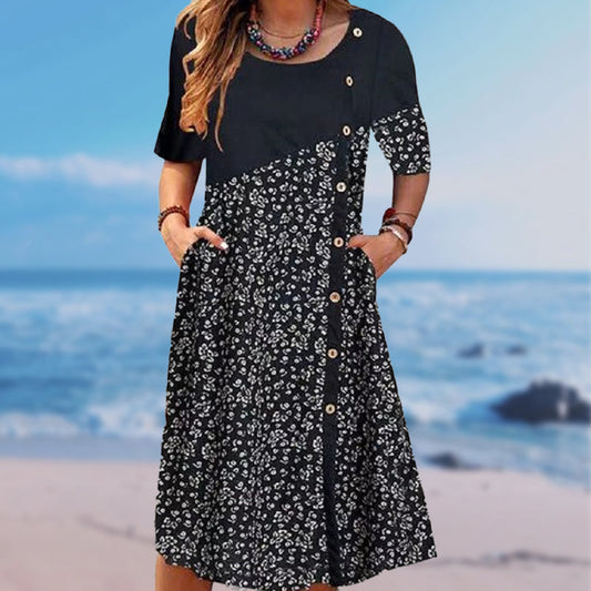 👗 Női patchwork vintage nyomtatott pamut vászon ruha 🍃👩