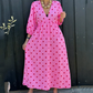 👗 [S-2XL] 🔥 2025 Új Szív nyomtatott V-nyakú csíkos rövid ujjú ruha 🌸