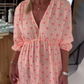 👗 [S-2XL] 🔥 2025 Új Szív nyomtatott V-nyakú csíkos rövid ujjú ruha 🌸