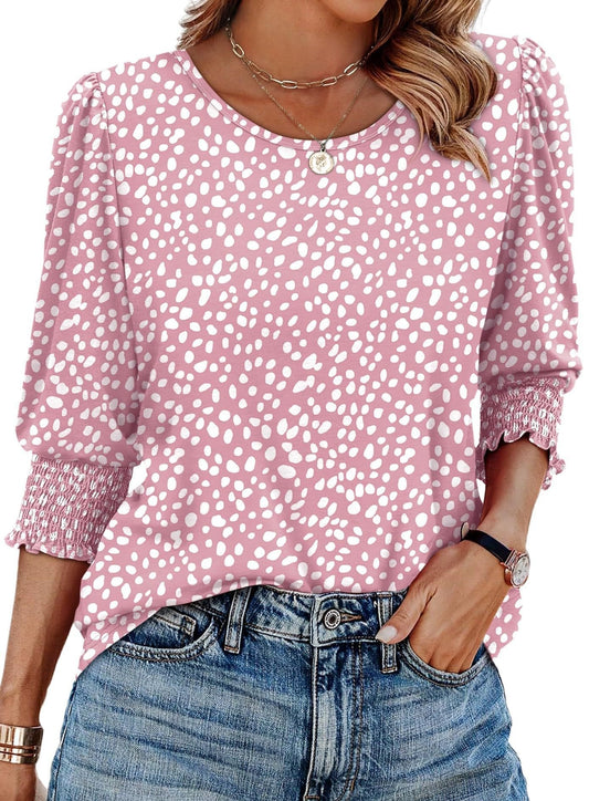🔥 Forró Akció 40% ENGEDMÉNY 💝✨ Női Elegáns Hétköznapi 3/4 Hosszú Ujjú Blúzok Ráncolt Mandzsettával 👚