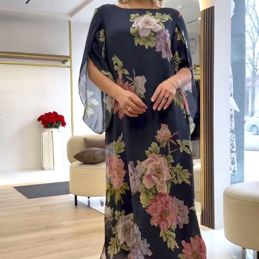 🔥[S-4XL]🌺 Női Elegáns Crew nyakú nyomtatott hosszú ruha 👗