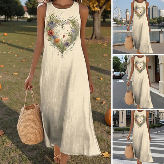 🔥[S-4XL]🥰👗 Szív Silhouette Nyomott Laza Ujjatlan Ruha