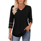 🌺[S-3XL]👚✨ Klasszikus Egyszínű V-nyakú Felső 3/4-es Ujjakkal