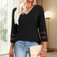 🌺[S-3XL]👚✨ Klasszikus Egyszínű V-nyakú Felső 3/4-es Ujjakkal