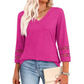 🌺[S-3XL]👚✨ Klasszikus Egyszínű V-nyakú Felső 3/4-es Ujjakkal